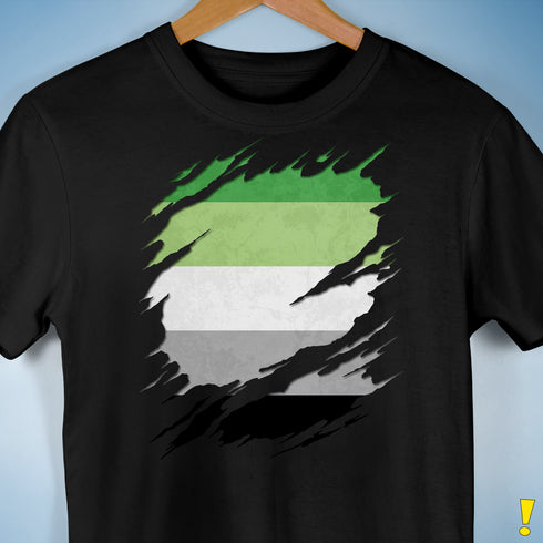 Aromantic Pride Flag Ripped Reveal Premium Unisex T-Shirt - Black